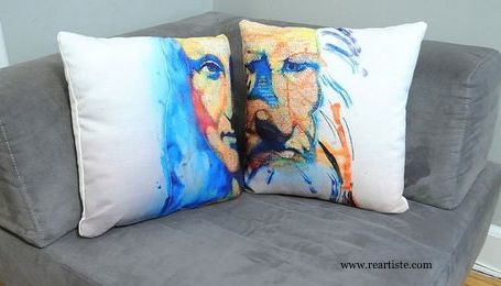 Decorative pillows inspired by Vladimir Yakobtchuk's watercolor