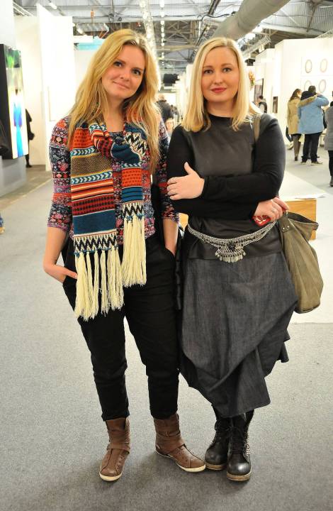 Artist Kate Goltseva and the RE:ARTISTE co-founder, Natalie Burlutskaya, at The Armory Show 2015.