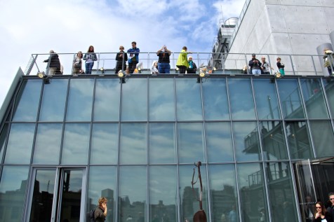 Visitors on the opening day at the Whitney Museum.