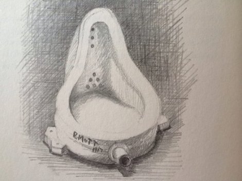 Illustration of Marcel Duchamp's famous "Fountain". By Kit White.